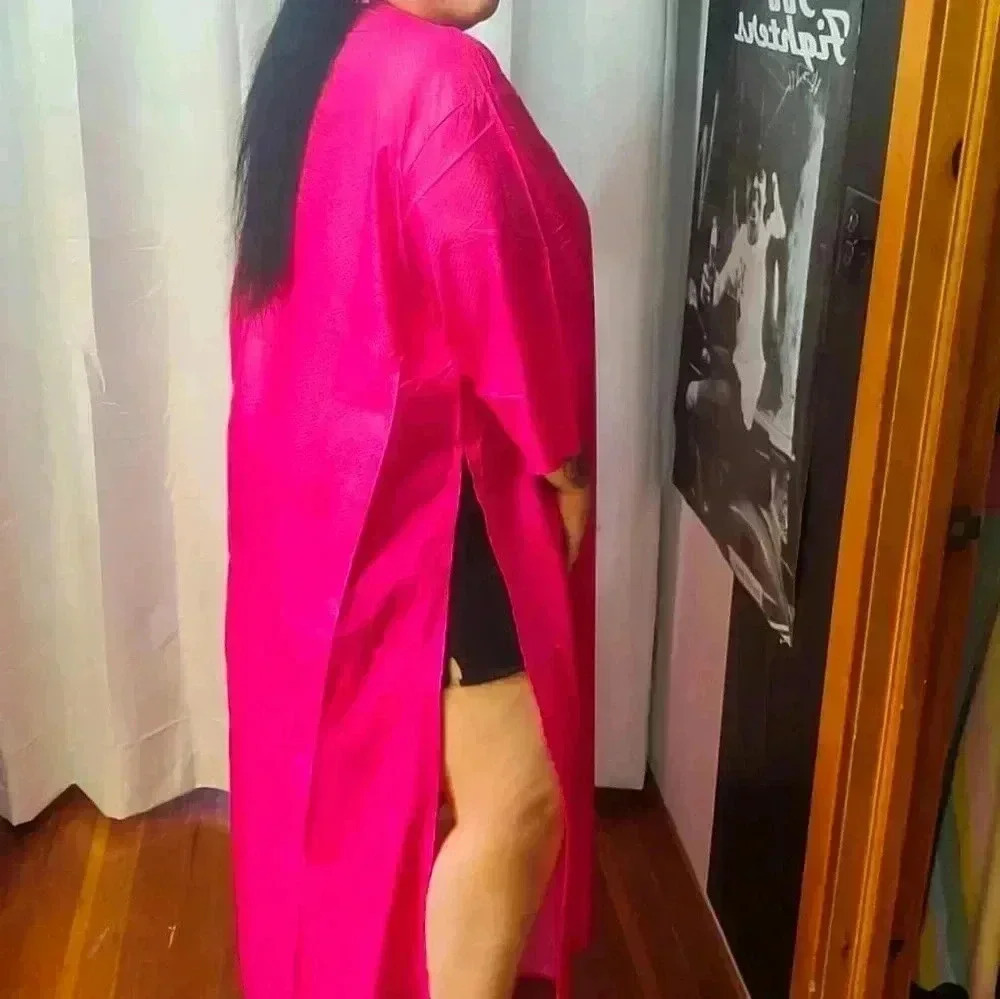 Plus Size & Straight Size Neon Pink Kimono with Subtle Reptile Print